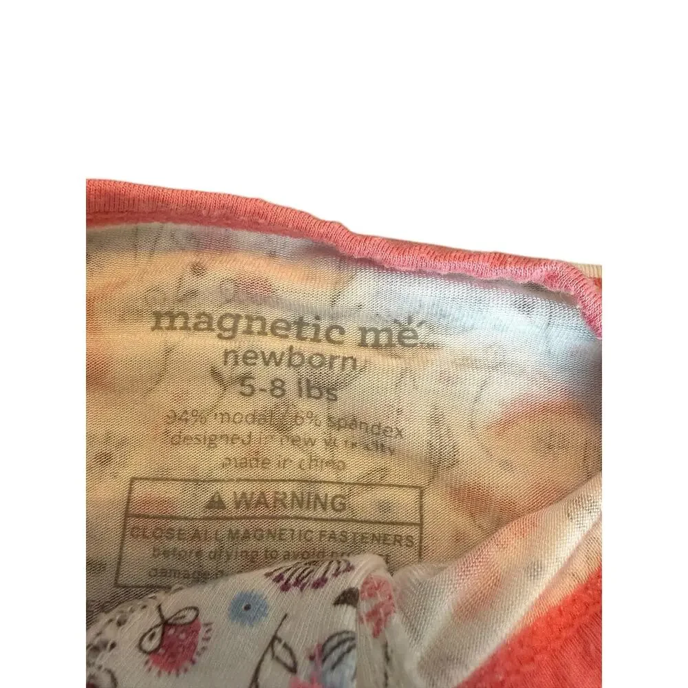 Magnetic Me Newborn Footed Sleeper Pink Bunny Floral Print Magnetic 5-8 lbs